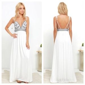 Lulu’s Days of Sunlight Ivory White Navy Embroidered Maxi Dress